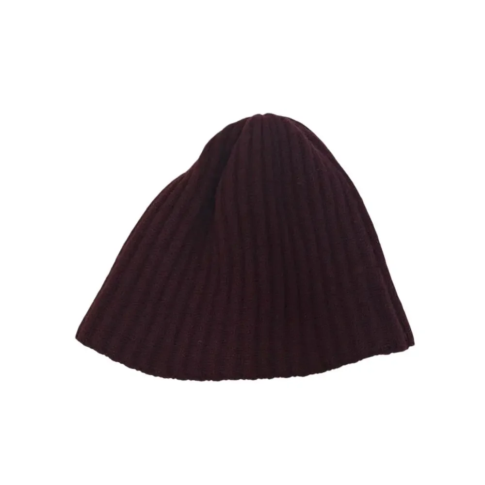 J. Crew Beanie Hat Unisex One Size Burgundy Red 100% Wool Ribbed Knit Cuffed